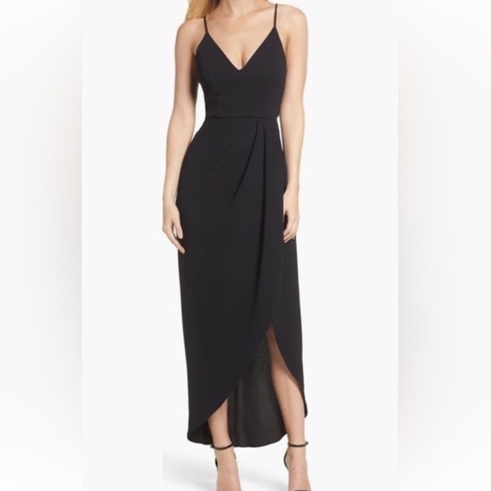 Xscape High Low Tulip Maxi Dress Women's 6 Black Formal Evening Wedding Dance